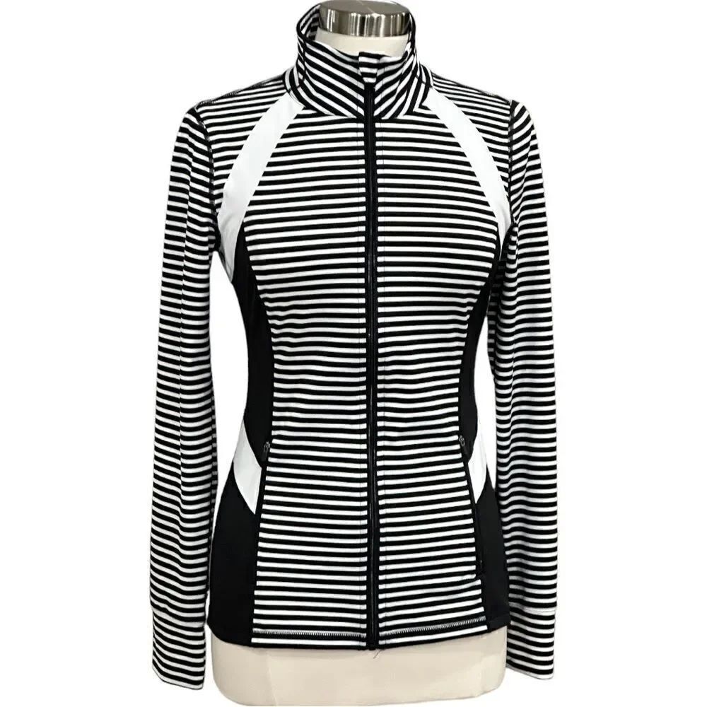 Ideology Women’s Active Striped Jacket in the Size Small in Black/White Combo